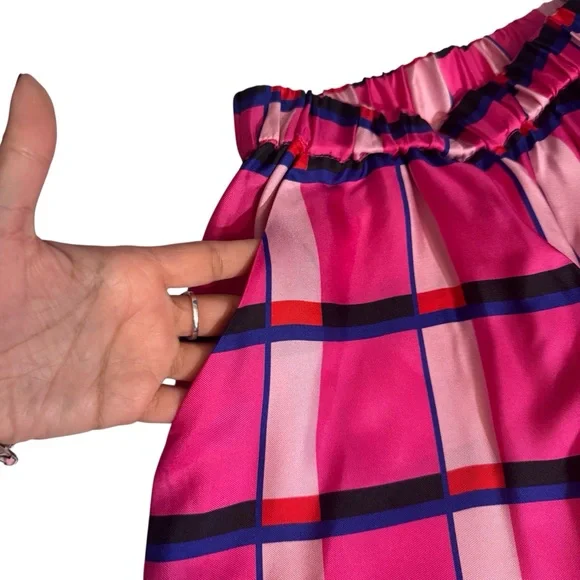 Paper London Size 6 Pink Silk Miami Check Wide Leg Pants Trousers Chic Pockets - Picture 5 of 8